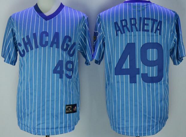 Chicago Cubs 49 Jake Arrieta skyblue throwback men baseball mlb  jersey