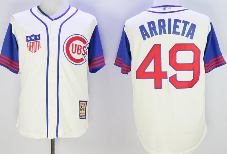 Chicago Cubs 49 Jake Arrieta white throwback men baseball mlb jersey