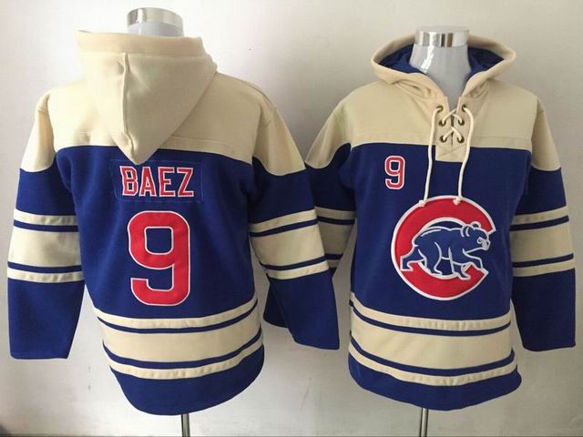 Chicago Cubs 9 Javier Baez blue beige baseball Hooded Sweatshirt