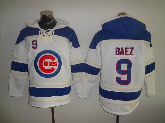 Chicago Cubs 9 Javier Baez blue white baseball Hooded Sweatshirt