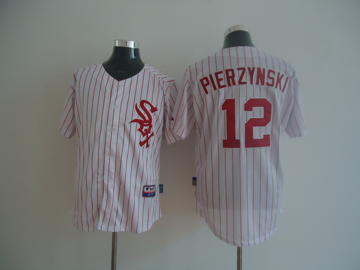 Chicago White Sox 12 Pierzynski White red strip men baseball mlb jerseys