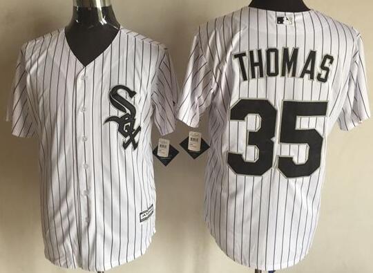 Chicago White Sox 35 Frank Thomas White With Black Strip Stitched Majestic men baseball mlb Jersey