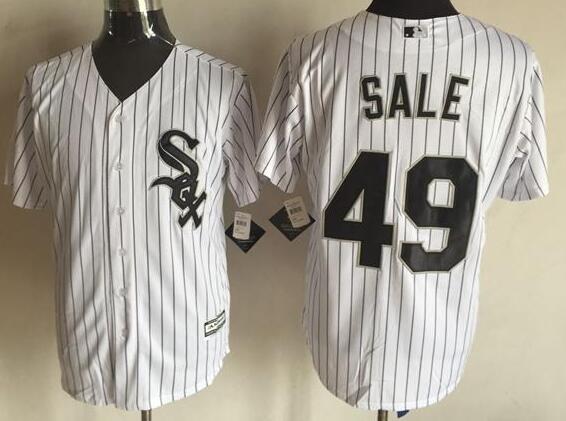 Chicago White Sox 49 Chris Sale White With Black Strip Stitched Majestic men baseball mlb Jersey