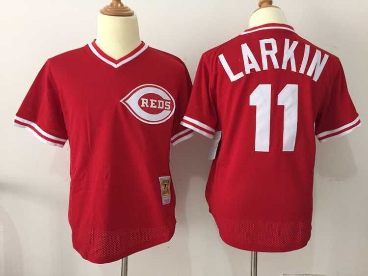 Cincinnati Reds 11 Devin Barry Larkin red throwback men baseball mlb jerseys