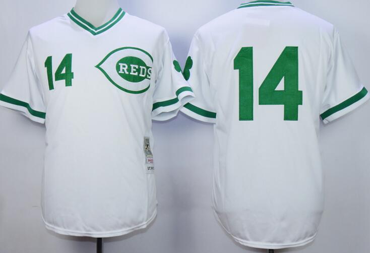 Cincinnati Reds 14 Pete Rose white green throwback men baseball mlb  jersey