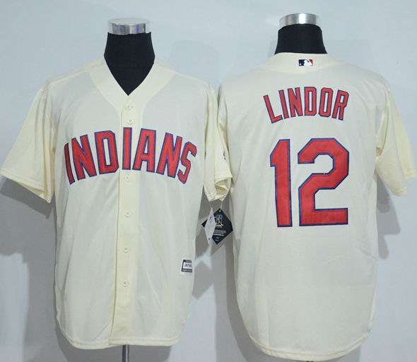 Cleveland Indians 12 Francisco Lindor beige men baseball mlb jersey