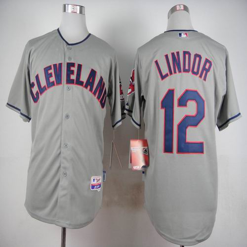 Cleveland Indians 12 Francisco Lindor gray men baseball mlb jersey