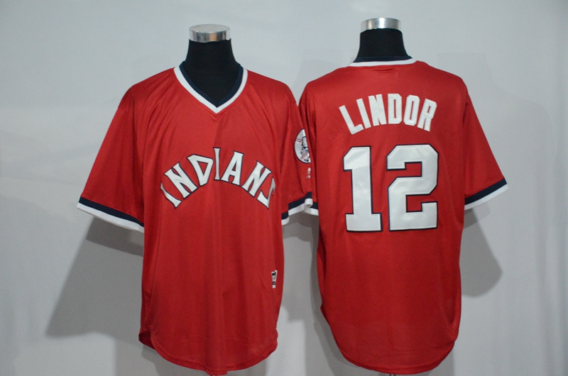 Cleveland Indians 12 Francisco Lindor red throwback men baseball mlb jerseys