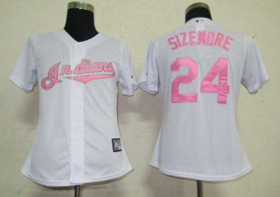 Cleveland Indians 24 Sizemore White MLB Women Jerseys