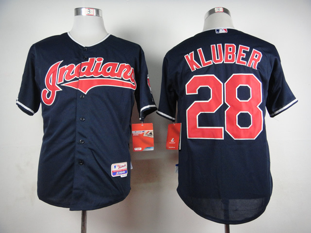 Cleveland Indians 28 Corey Kluber dark Blue men baseball mlb jersey