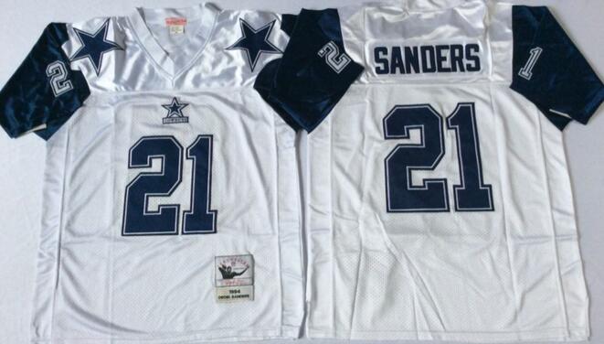 Dallas Cowboys 21 Deion Sanders white men Throwback nfl Jersey