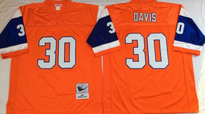 Denver Broncos 30 Terrell Davis orange Throwback football jersey