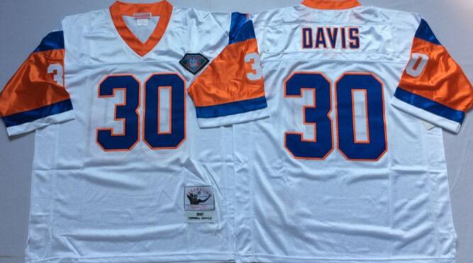 Denver Broncos 30 Terrell Davis white Throwback football jersey