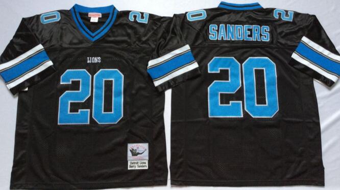 Detroit Lions 20 Barry Sanders football Throwback black Jerseys