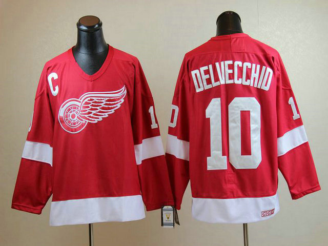 Detroit Red Wings 10 Alex Delvecchio Red men ice hockey nhl jerseys C Patch