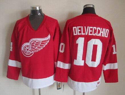 Detroit Red Wings 10 Alex Delvecchio red Throwback CCM men ice hockey nhl jerseys