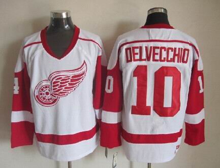 Detroit Red Wings 10 Alex Delvecchio white Throwback CCM men ice hockey nhl jerseys