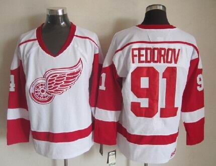 Detroit Red Wings 91 Sergei Fedorov White Throwback CCM men ice hockey nhl jersey