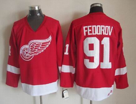 Detroit Red Wings 91 Sergei Fedorov red Throwback CCM men ice hockey nhl jerseys