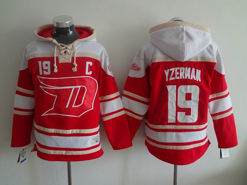 Detroit Red Wings Steve Yzerman 19 red white NHL Hooded Sweatshirt C patch