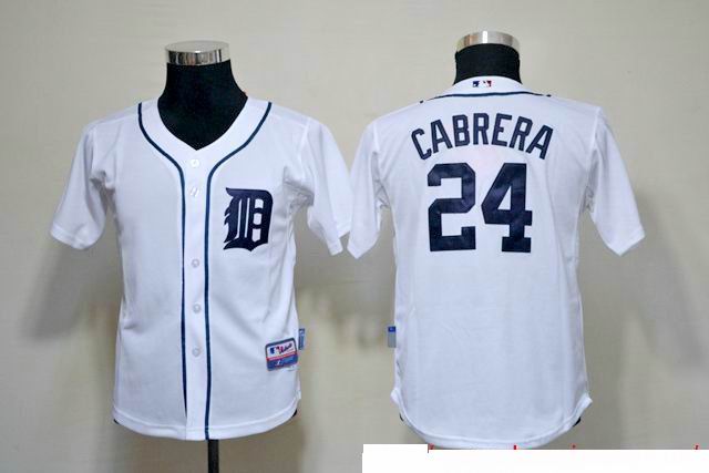 Detroit Tigers #24 Miguel Cabrera White MLB Kid Jerseys