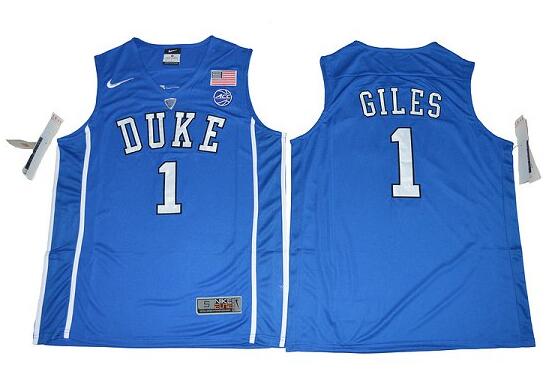 Duke Blue Devils Harry Giles 1 V Neck College Basketball Elite Jersey - Blue