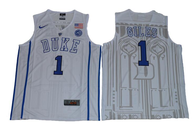 Duke Blue Devils Harry Giles 1 V Neck College Basketball Elite Jersey - White