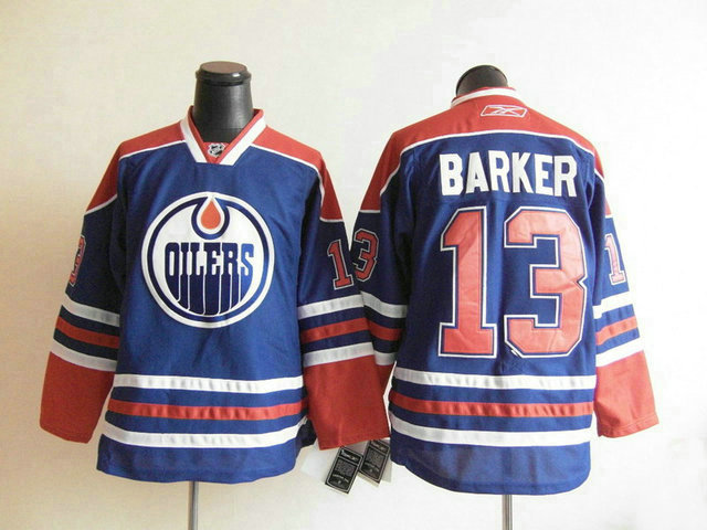 Edmonton Oilers 13 Cam Barker Blue men nhl ice hockey  jerseys