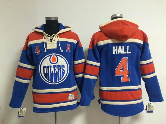 Edmonton Oilers 4# Taylor Hall Blue orange Ice Hockey Hooded Sweatshirt