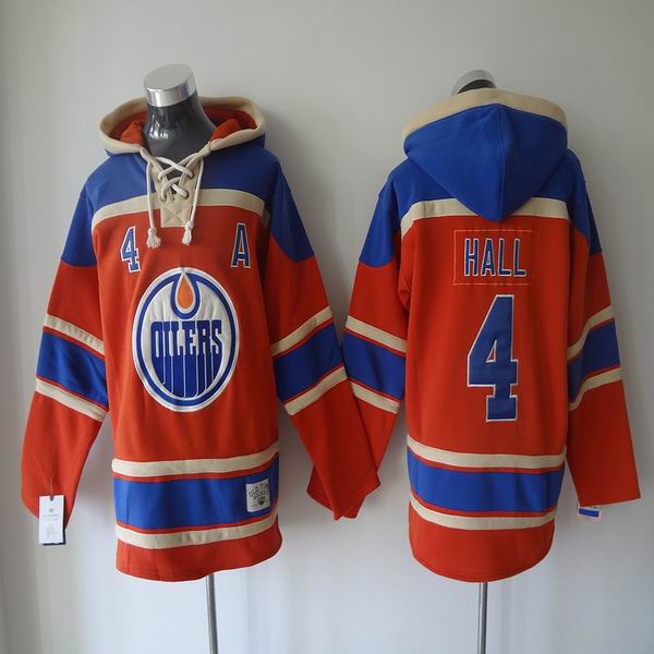 Edmonton Oilers 4# Taylor Hall orange blue Ice Hockey Hooded Sweatshirt