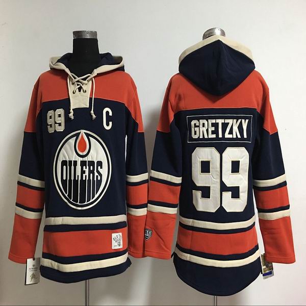 Edmonton Oilers Wayne Gretzky 99 orange dark blue Ice Hockey Hooded Sweatshirt