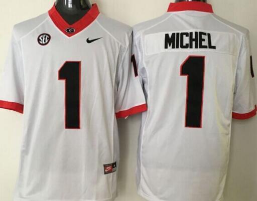 Georgia Bulldogs 1 Sony Michel men white College ncaa Football Jerseys