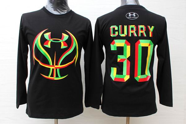 Golden State Warriors 30 Stephen Curry black long sleeves NBA basketball shirts