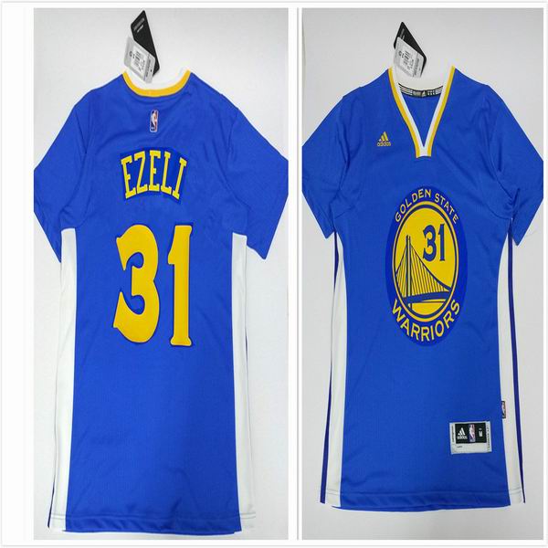 Golden State Warriors 31 Festus Ezeli blue short sleeves adidas men nba basketball jerseys