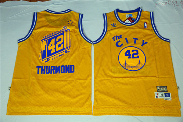 Golden State Warriors 42 Nate Thurmond yellow New adidas men nba basketball jerseys