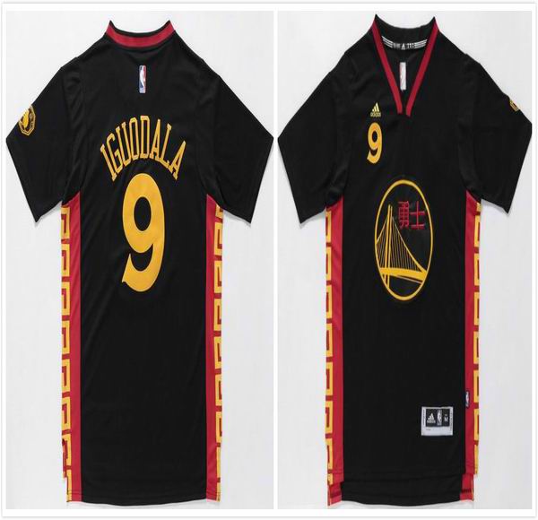 Golden State Warriors 9 Andre Iguodala  black shorts sleeves adidas men nba basketball jerseys