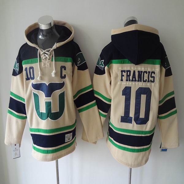 Hartford Whalers #10 Ron Francis beige blue Hockey Hooded Sweatshirt