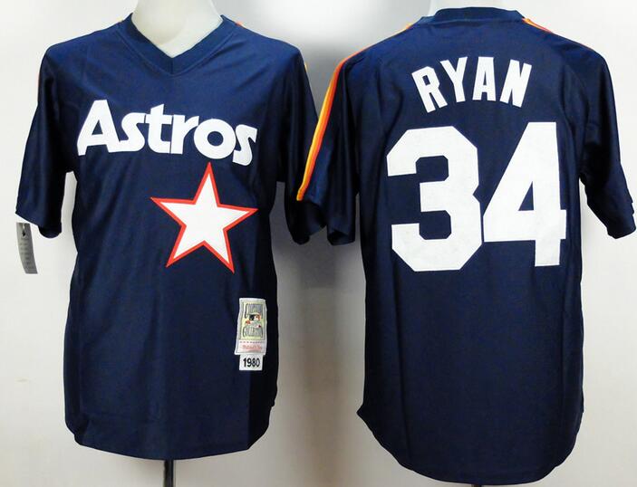 Houston Astros 34 Nolan Ryan blue Throwback  men baseball mlb Jersey