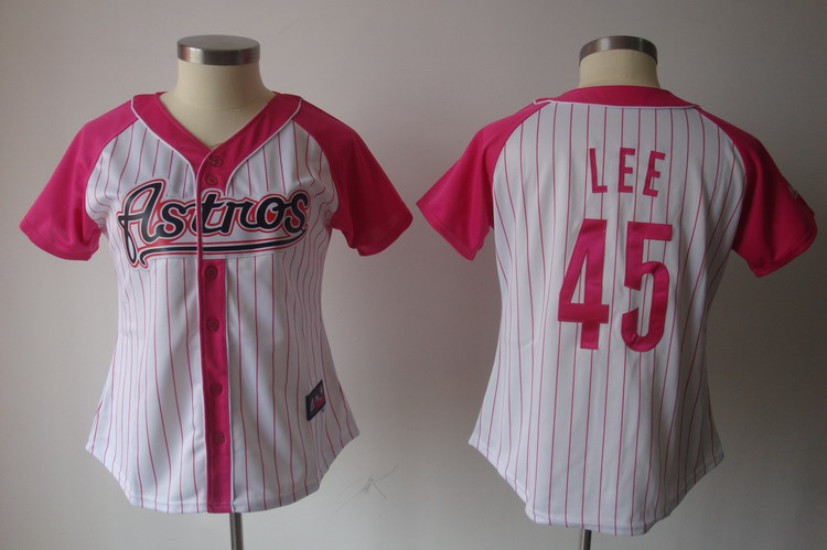 Houston Astros 45 Carlos Lee White MLB Women Jerseys(red strip)