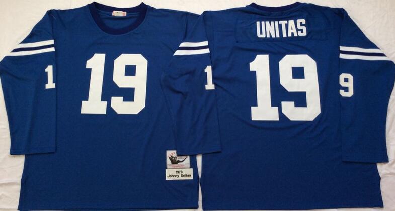 Indianapolis Colts 19 Johnny Unitas Long Sleeve blue Throwback NFL football Jerseys