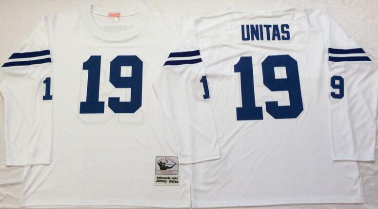 Indianapolis Colts 19 Johnny Unitas Long Sleeve white Throwback NFL football Jerseys