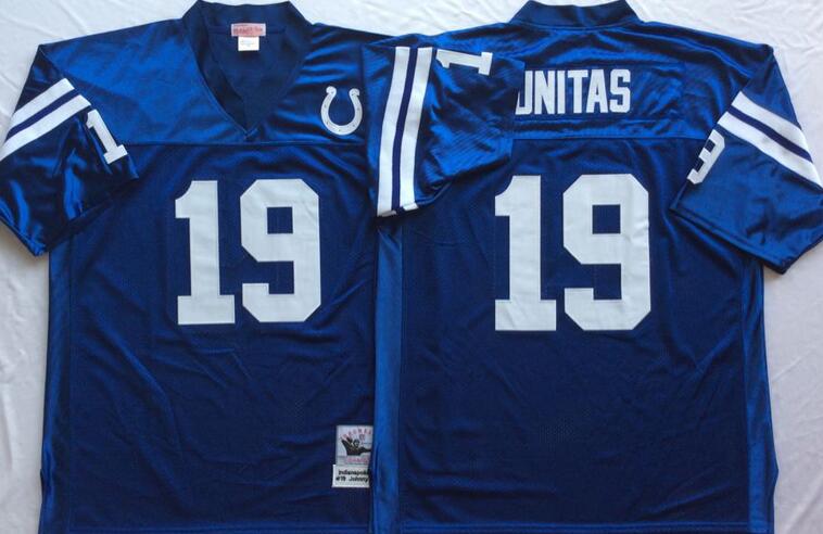 Indianapolis Colts 19 Johnny Unitas men blue Throwback NFL football Jerseys