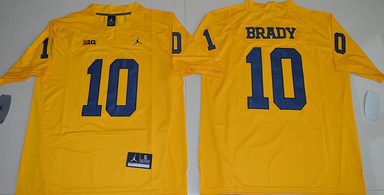Jordan Michigan Wolverines 10 Tom Brady yellow men NCAA college Football Jerseys