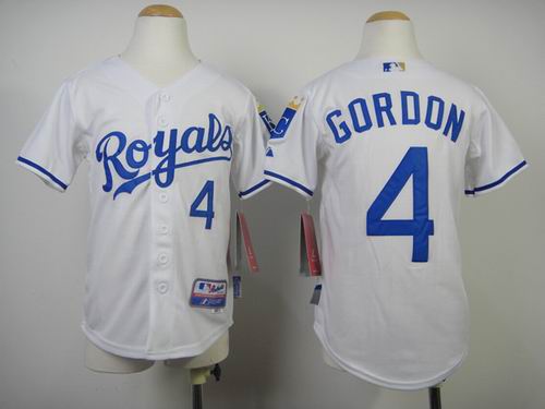 Kansas City Royals #4 Alex Gordon White kid mlb jerseys