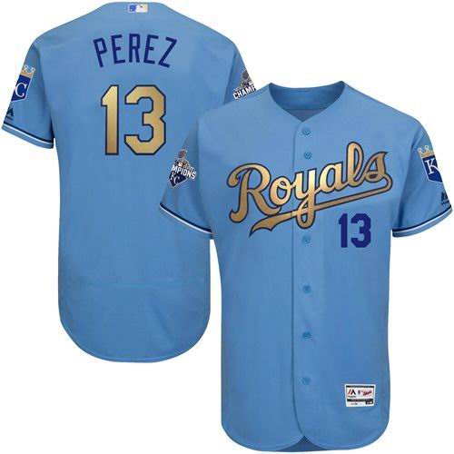 Kansas City Royals 13 Salvador Perez skyblue gold Flexbase Authentic Collection baseball mlb Jersey