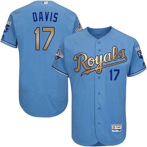 Kansas City Royals 17 Wade Davis skyblue gold Flexbase Authentic Collection baseball mlb Jersey