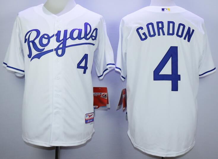 Kansas City Royals 4 Alex Gordon White men baseball mlb jersey