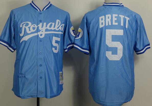 Kansas City Royals 5 George Brett skyblue 1985 throwback baseball jersey