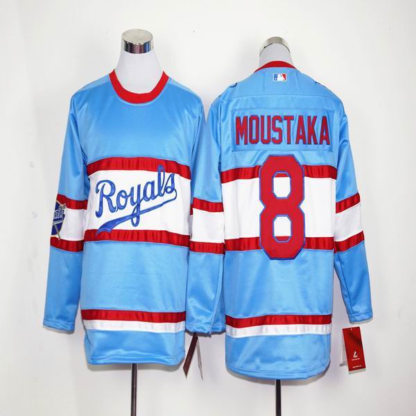 Kansas City Royals 8 Mike Moustakas skyblue long sleeves men baseball mlb jersey