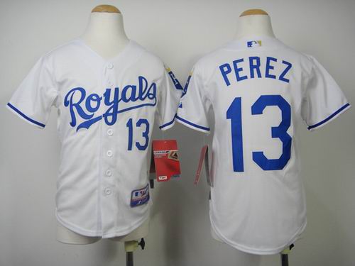 Kansas City Royals Jersey #13 Salvador Perez White kid mlb jersey